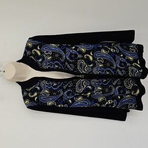 Misook Black Multi Color Floral Paisley Cardigan Sweater Size M Zipperup